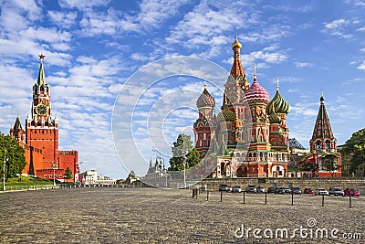 Moscow Kremlin and St. Basil Cathedral on Red Square Stock Photo