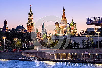 Moscow Kremlin and St Basil`s Cathedral at night, Russia Editorial Stock Photo