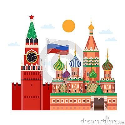 Moscow Kremlin Travel Composition Vector Illustration