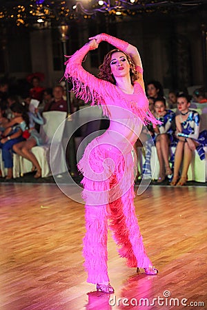 Unidentified female teens age 14-17 compete in latino dance on the Artistic Dance European Championship Editorial Stock Photo