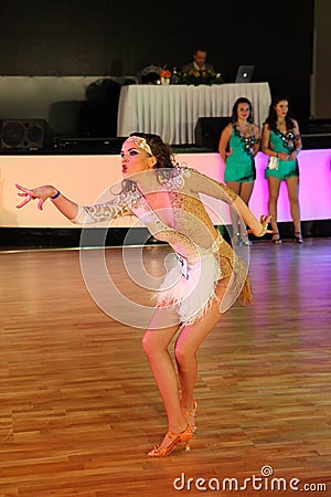 Unidentified female teens age 14-17 compete in latino dance on the Artistic Dance European Championship Editorial Stock Photo