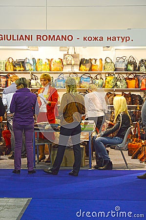 Moscow Mos Shoes International specialized exhibition for footwear, bags and accessories Traffic The Bags Editorial Stock Photo