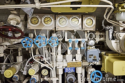 06.19.2022 Moscow Museum of the History of the Russian Navy Submarine B396 Novosibirsk Komsomolets pressure gauges in Editorial Stock Photo