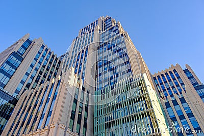MOSCOW - OCTOBER 20, 2018: Modern high-rise office building of concrete and glass against the blue sky Editorial Stock Photo