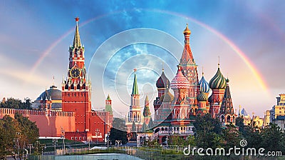 Moscow - Panoramic view of the Red Square with Moscow Kremlin an Stock Photo