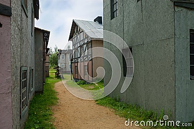 Wooden scenery of the old city Stock Photo