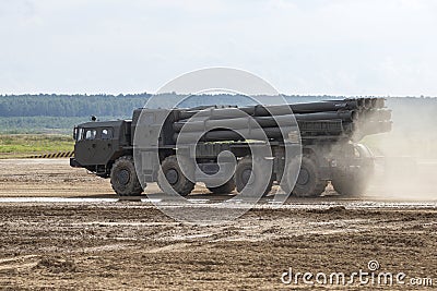 Smerch multiple Launch rocket system combat vehicle close-up Editorial Stock Photo