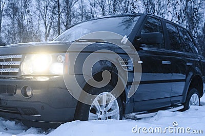 Slipping all-road car in the snow Stock Photo