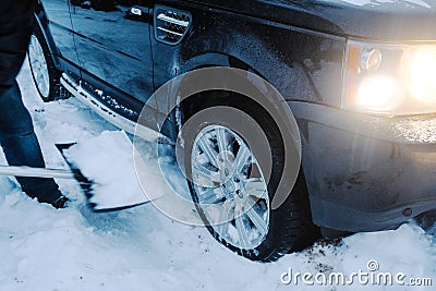 Slipping all-road car in the snow Stock Photo