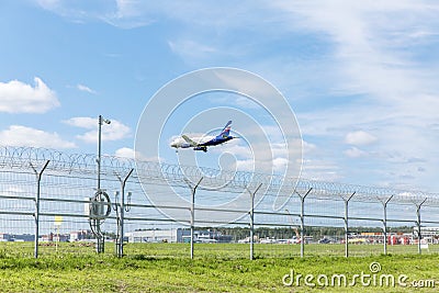 Moscow, Russia, 08/11/2019: Aeroflot airplane going to land at the airport Editorial Stock Photo