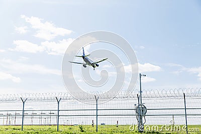Moscow, Russia, 08/11/2019: Aeroflot airplane going to land at the airport Editorial Stock Photo