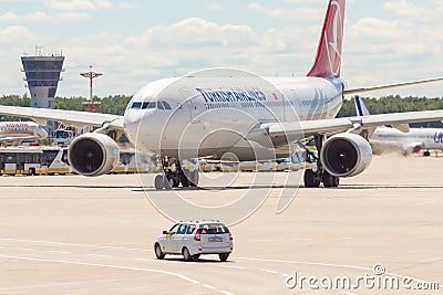 Moscow, Russia - 07/02/2018: Airbus A330 `THY Turkish Airlines` in Moscow Vnukovo Airport Editorial Stock Photo