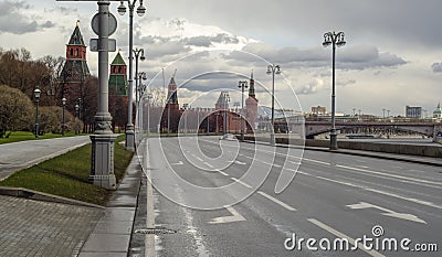 Moscow, Russia, April 5, 2020. Coronavirus Quarantine, Covid-19, in Moscow. Empty streets in the city center. Stock Photo