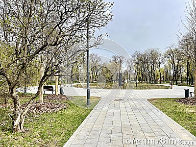 Moscow, Russia, April, 18, 2024.December Uprising Park in Moscow in cloudy spring weather Stock Photo
