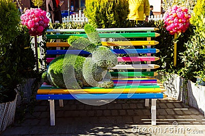 Moscow, Russia, April 9, 2019. Festive decoration of the city streets for the spring holidays. happy Easter Editorial Stock Photo