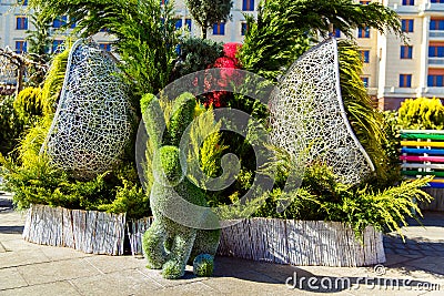 Moscow, Russia, April 9, 2019. Festive decoration of the city streets for the spring holidays. happy Easter Editorial Stock Photo