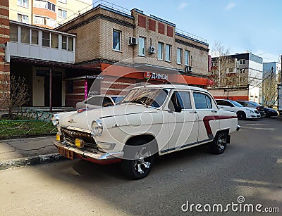 Moscow, Russia - April 17, 2021: Old russian car GAZ-21 Volga, Soviet Union car. Close-up view of the famous transport Editorial Stock Photo