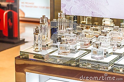 MOSCOW, RUSSIA - April 11, 2012 - Parfume corner in large shopping center Editorial Stock Photo