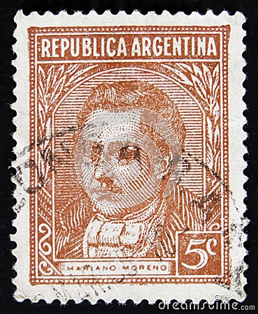 Argentina postage stamp shows Mariano Moreno, circa 1935 Editorial Stock Photo