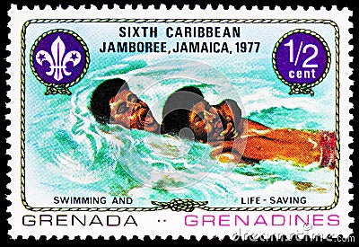 Swimming and live-saving, Caribbean Jamboree, Kingston, Jamaica, August 5-14 serie, circa 1977 Editorial Stock Photo
