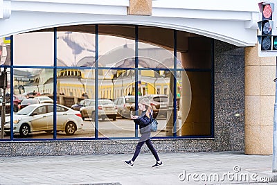 Traffic in Mosocw reflected frow show window Editorial Stock Photo