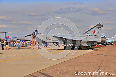 MOSCOW, RUSSIA - AUG 2015: interceptor aircraft MiG-31 Foxhound Editorial Stock Photo