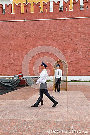 Change of soldiers of honor at the tomb of the Unknown soldier in Moscow Editorial Stock Photo