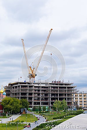 Moscow, Russia - August 24, 2020: Construction of the five-star hotel complex Mandarin Oriental on Varvarka street in Moscow Editorial Stock Photo