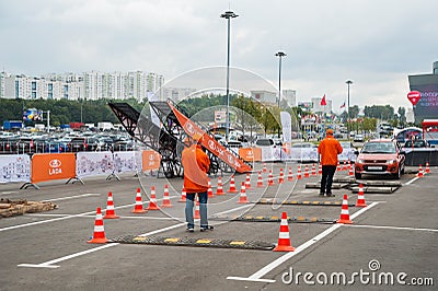 Open area test drive of VAZ on the International exhibition of SUVs, crossovers and off-road vehicles `Moscow Off-Road Show 2015 Editorial Stock Photo