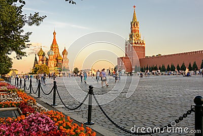 The main landmars of Moscow - The Moscow Kremlin and Saint Basil`s Cathedral Cathedral of Vasily the Blessed - Pokrovsky Cathedra Editorial Stock Photo