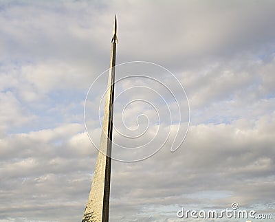 MOSCOW, RUSSIA - AUGUST, 2017 - Monument Conquerors of Space as a stelae with a rocket at the top. Editorial Stock Photo