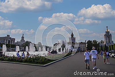 Moscow, Russia - August 6, 2023 : people walk in the VDNKh Park on weekends Editorial Stock Photo