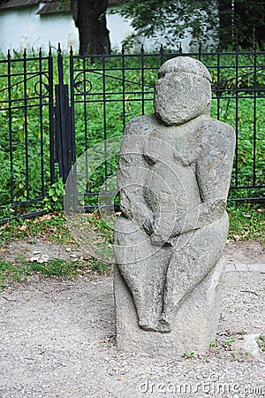 stone sculpture Polovtsian baba 12th century in Kolomenskaya Park, Moscow Editorial Stock Photo