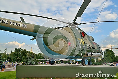 Moscow, Russia - august 12, 2019: Transport and landing helicopter Mi-8 at VDNKh in Moscow Editorial Stock Photo