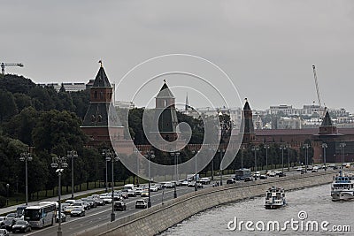 MOSCOW, RUSSIA - August 28, 2018: View of the Moscow river and Moscow Kremlin. Popular tourist view of the main attraction of Editorial Stock Photo