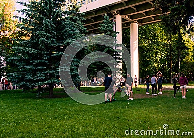 Moscow, Russia-06 01 2019: cheerleaders training in the park on the grass Editorial Stock Photo