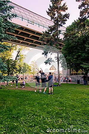 Moscow, Russia-06 01 2019: cheerleaders training in the park on the grass Editorial Stock Photo