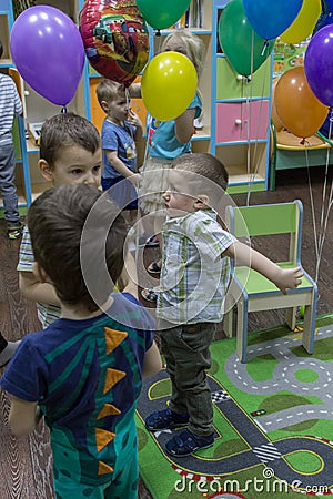 Children going home. Children in the school. Happy birthday in the child garden. Editorial Stock Photo