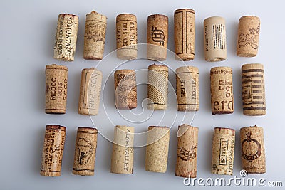 MOSCOW / RUSSIA - 14/05/2020 close up filled frame top view background wallpaper shot of lines and rows of isolated wooden wine Editorial Stock Photo
