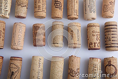 MOSCOW / RUSSIA - 14/05/2020 close up filled frame top view background wallpaper shot of lines and rows of isolated wooden wine Editorial Stock Photo