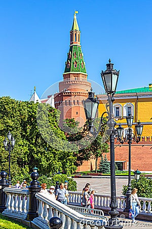 Corner Arsenal tower of the Moscow Kremlin and Alexander garden Editorial Stock Photo