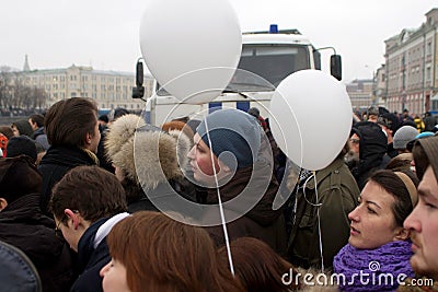 Moscow, Russia - December 10, 2011. Anti-government opposition rally on Bolotnaya Square in Moscow Editorial Stock Photo