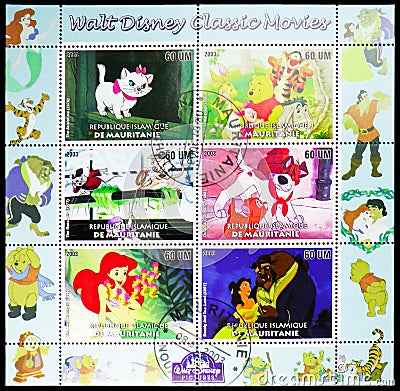 Postage stamp printed in Mauritania shows Disney, cartoon characters, Classic movies serie, circa 2003 Editorial Stock Photo