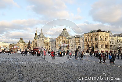 Moscow, Russia - December 01, 2019: Red Square, people and GUM store Editorial Stock Photo