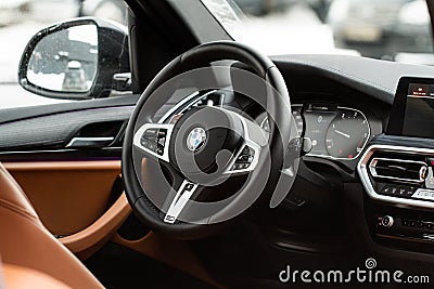 MOSCOW, RUSSIA - FEBRUARY 05, 2022. BMW X3 G01, interior view Editorial Stock Photo