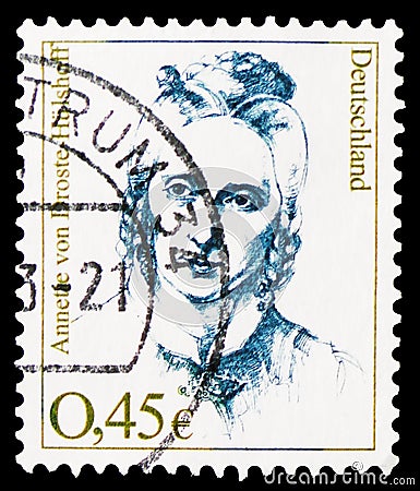 Annette von Droste-HÃ¼lshoff (1797-1848), poet, Women in German History serie, circa 2002 Editorial Stock Photo