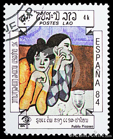 Pablo Picasso, International Stamp Exhibition ESPAÃ‘A '84, Madrid serie, circa 1984 Editorial Stock Photo