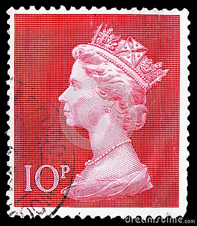 Queen Elizabeth II - Large Machin, serie, circa 1970 Editorial Stock Photo