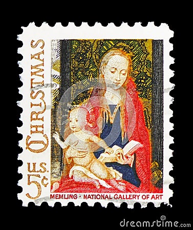 Madonna and Child by Hans Memling, Christmas 1966 serie, circa 1966 Editorial Stock Photo