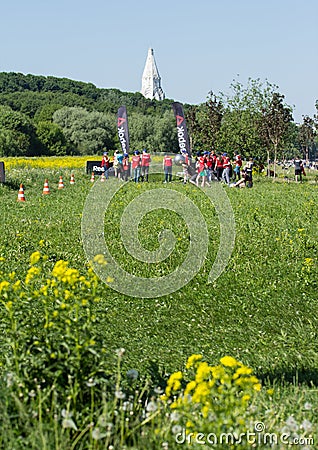 Festival of fitness about Reebok in Moscow park. Runners close up at Festival. Sport lifestyle. Editorial Stock Photo